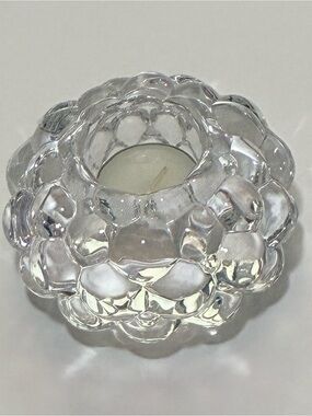 New in Box Orrefors Clear Crystal Hallon Tealight Holder
